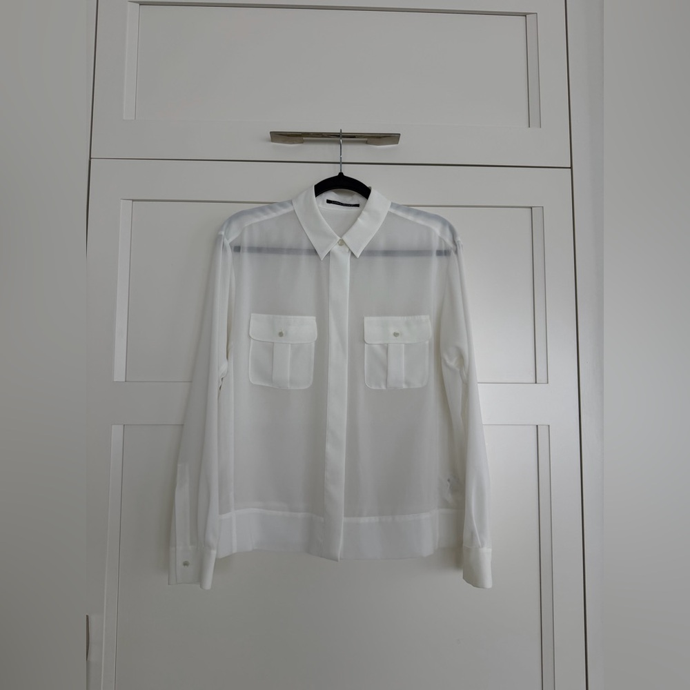 Luisa Cerano…White Sheer Button-Up Shirt